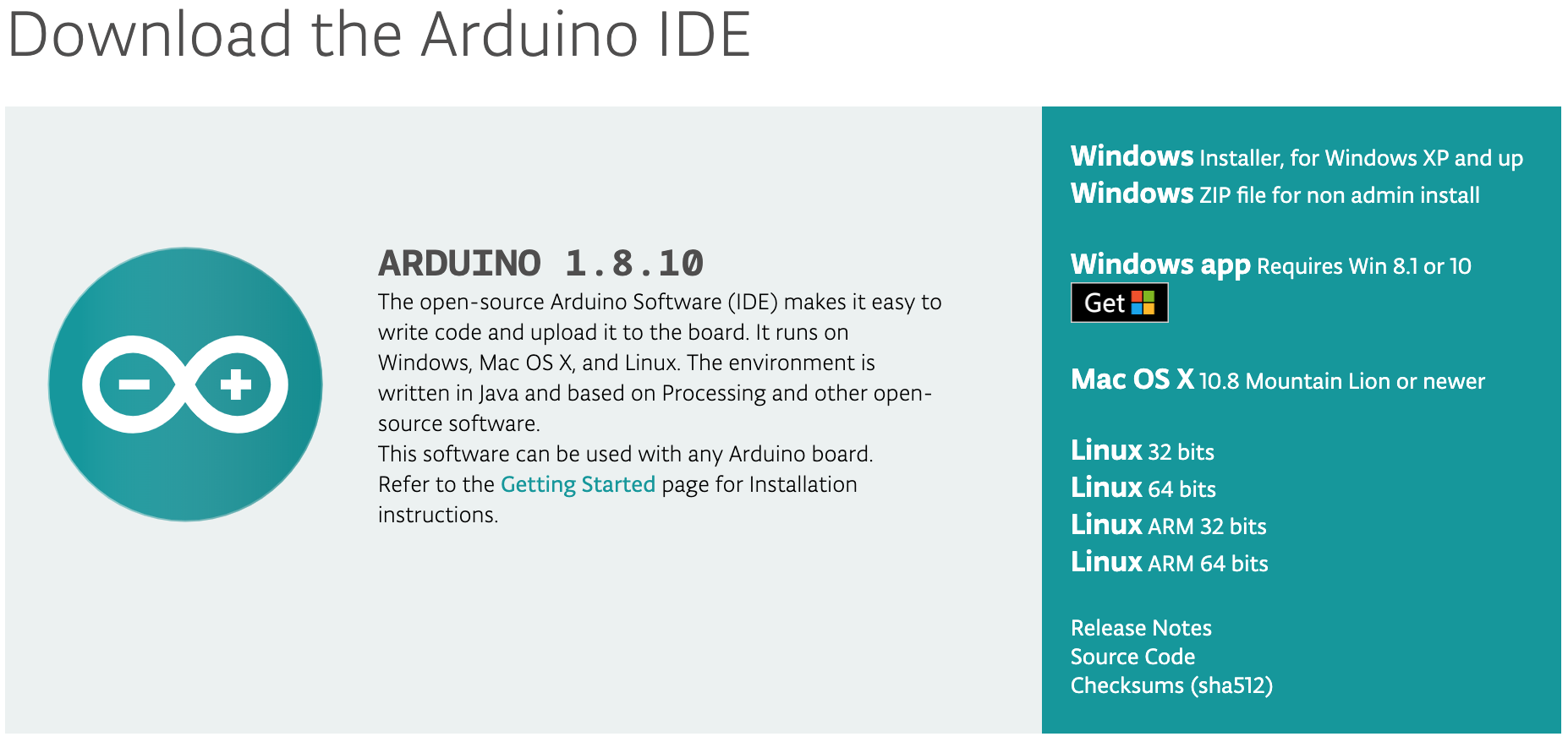 Arduino.cc Download Page